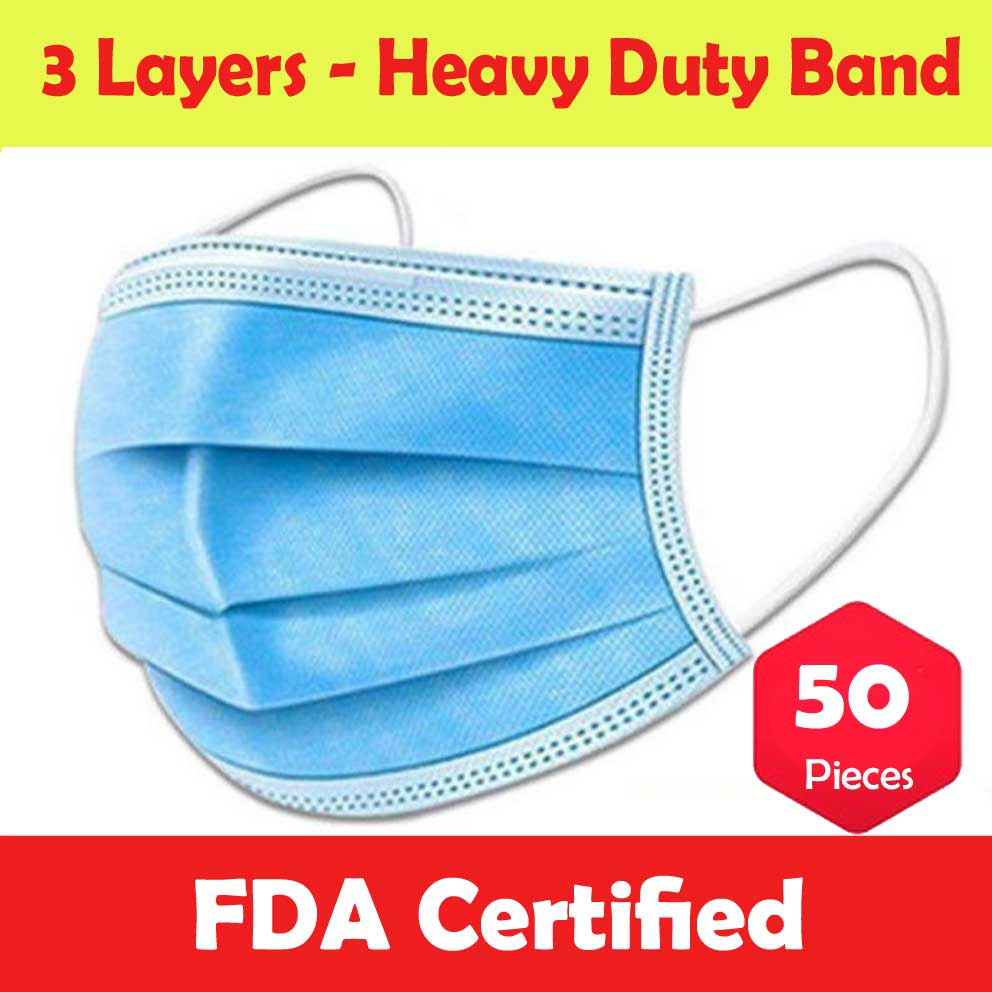 Disposable Face Mask | 3-Layer Civilian Masks with Elastic Ear Loops for Adults and Children | Non Woven, Non Latex Breathable Protective Masks for Dust, Germs, Pollutants 50 Pack